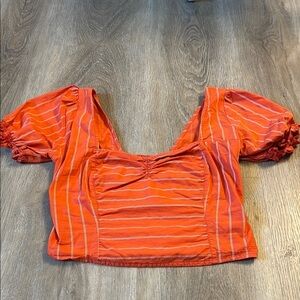 Free people -Striped Red Puff Sleeve crop Top size small